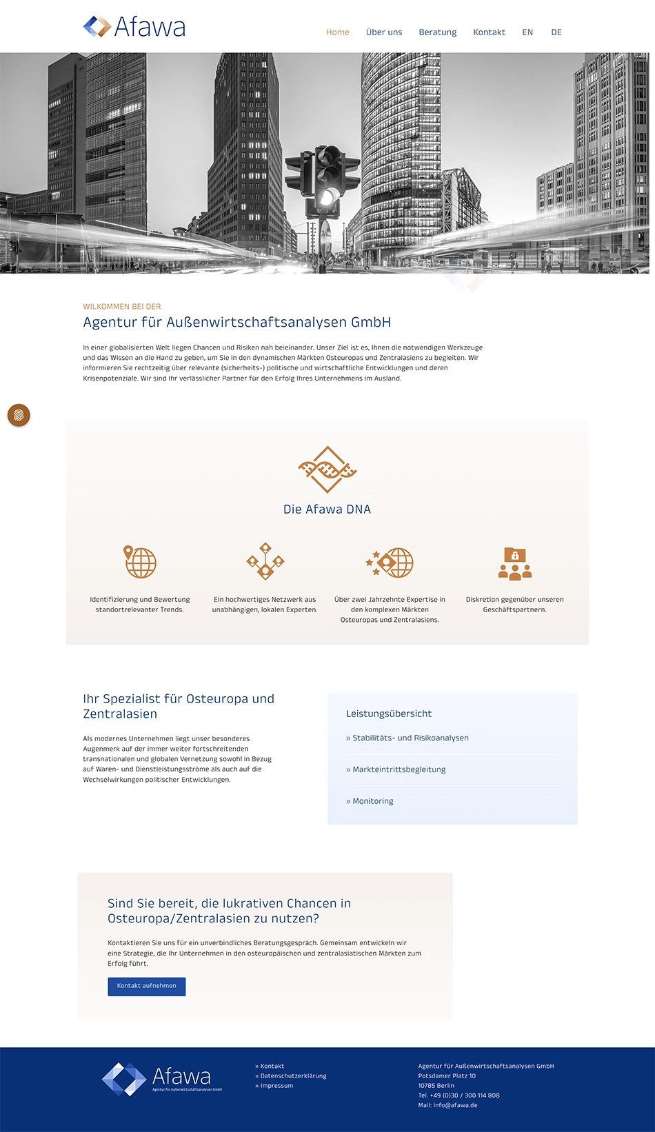 Startseite der Agentur für Außenwirtschaftsanalysen mit Leistungen für Osteuropa und Zentralasien