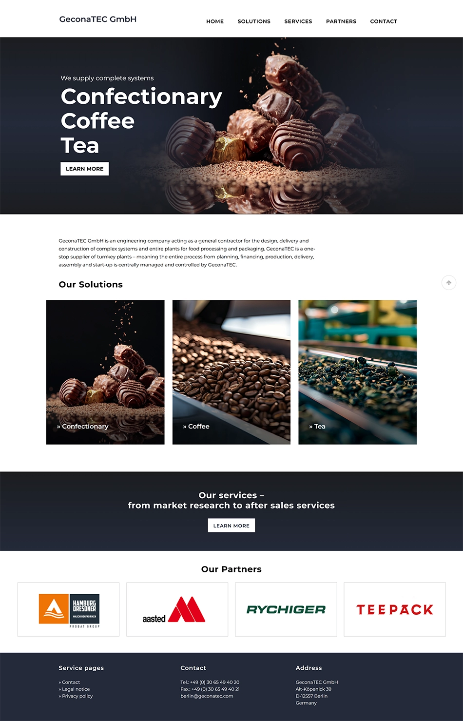 Startseite der GeconaTEC GmbH mit Anlagenlösungen für Süßwaren, Kaffee und Tee sowie Informationen zum internationalen Anlagenbau
