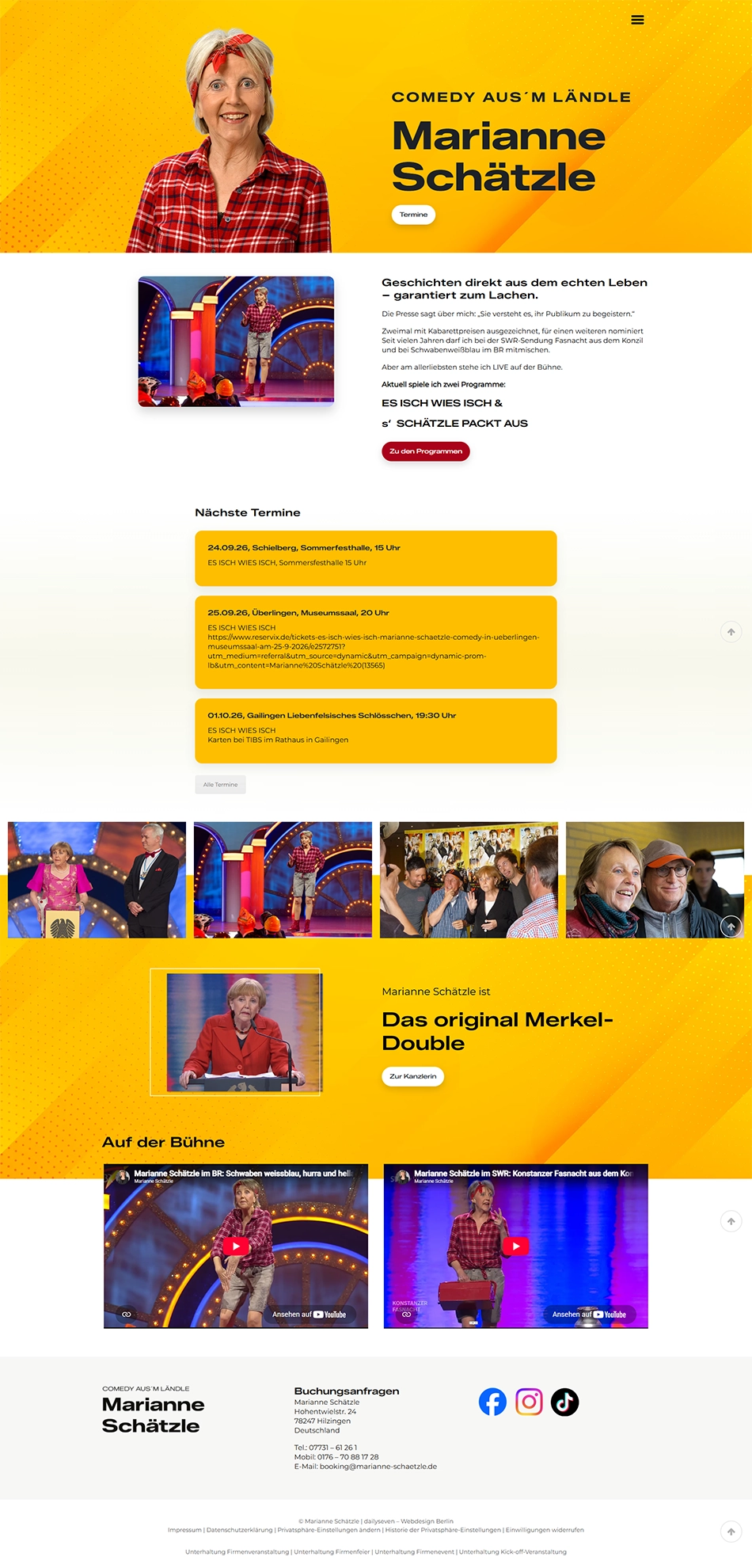 Startseite der Kabarettistin Marianne Schätzle mit Bühnenprogrammen, Auftrittsterminen und Informationen zur Künstlerin