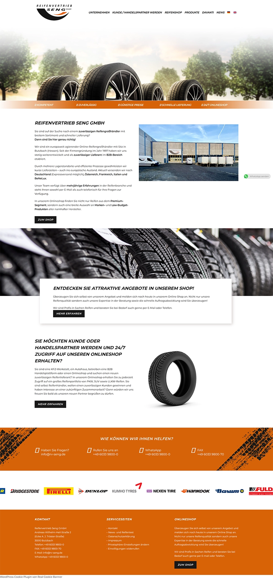 Startseite der Reifenvertrieb Seng GmbH mit Informationen zum Reifengroßhandel, Sortiment, Lieferservice und Händler-Onlineshop